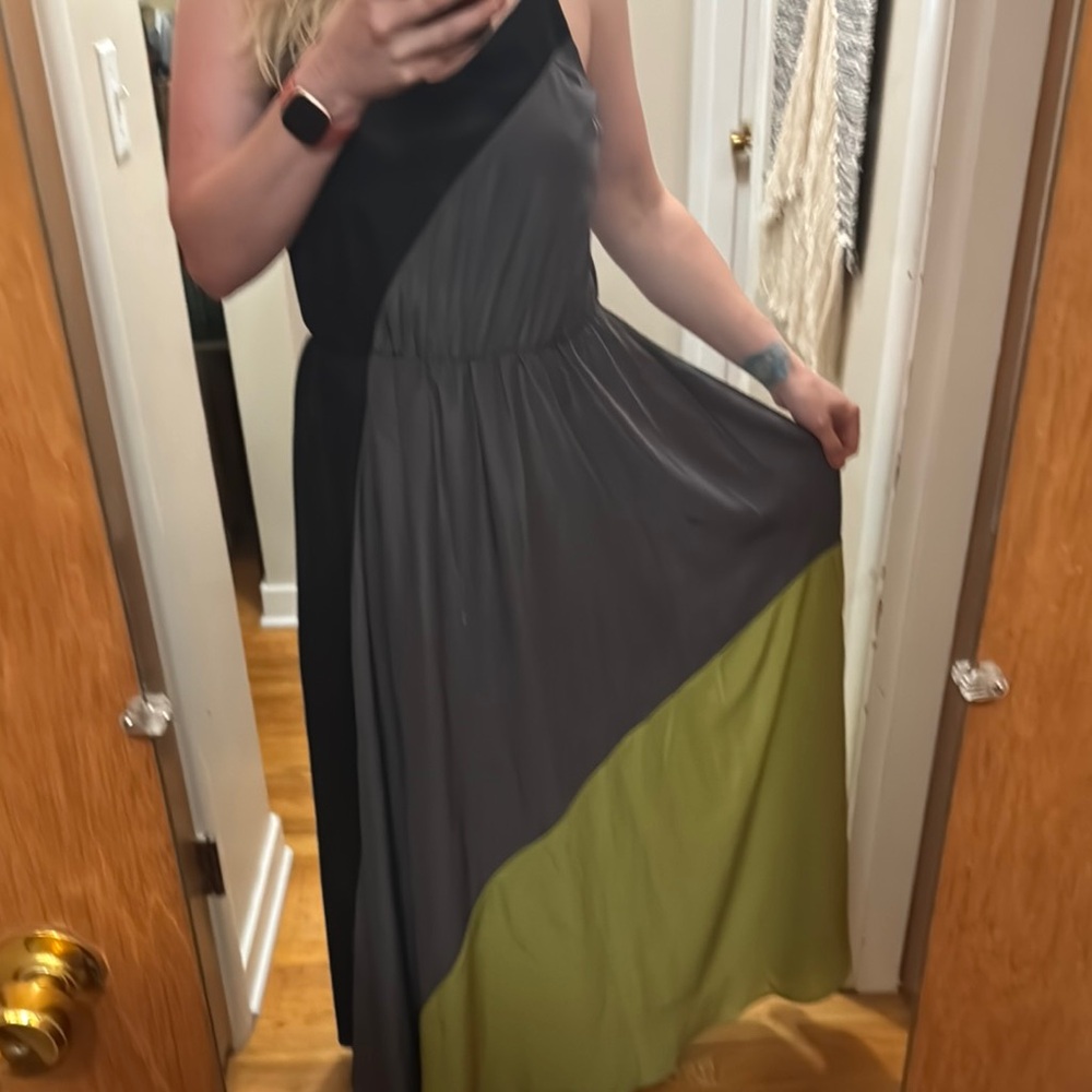 Mossimo Supply Co Gray and Green One Shoulder Sundress - Picture 2 of 5